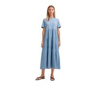 Sommerkleid BUGATTI "Materialmix", Damen, Gr. M, Normalgrößen, 340, blaugrau, 78% Baumwolle, 18% Polyamid, 4% Elasthan, unifarben, normal, Kleider Sommerkleid, mit asymmetrischen Raffungen (19433608-M