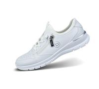 bugatti Damenweißer Slipper mit elastischen Schnürsenkeln, Reißverschluss-Detail, Luftlöchern für Belüftung, genähter Mittelsohle, silbernem Akzent an der Ferse weiß 42 EU