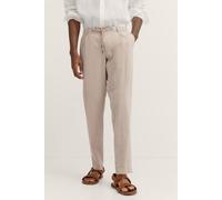 Bundfaltenhose BUGATTI, Herren, Gr. 36, Länge 34, beige (30, beige), 56% Baumwolle, 42% Leinen, 2% Elasthan, unifarben, gerade, unten schmal, Hosen, mit Baumwoll-Leinen-Mix (68174967-36) 30, beige