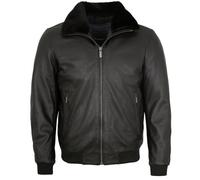 bugatti - Herren Echtleder Lederjacke Weste Fellkragen Lammnappa schwarz