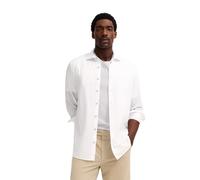 Langarmhemd BUGATTI "Modern Fit", Herren, Gr. M, Normalgrößen, 10, weiß, 64% Baumwolle, 36% Polyester, unifarben, normal, eckige 2-Knopf-Manschette, Hemden, mit Kent-Kragen und Stretch-Funktion (36040