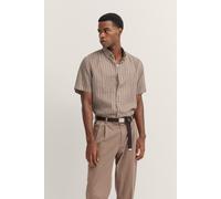 Kurzarmhemd BUGATTI, Herren, Gr. XL, Normalgrößen, 70, cognac, 100% Leinen, gepunktet, casual, normal, Kurzarm, Hemden, aus Leinen (87158400-XL) 70, cognac