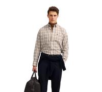 Langarmhemd BUGATTI "Modern Fit", Herren, Gr. M, Normalgrößen, 40, beige, 100% Baumwolle, kariert, normal, eckige 2-Knopf-Manschette, Hemden, kariert mit Brusttasche & Easy-Care (30804959-M) 40, beige