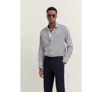 Langarmhemd BUGATTI, Herren, Gr. L, Normalgrößen, blau (390, marine), 100% Baumwolle, gemustert, normal, eckige 2-Knopf-Manschette, Hemden, mit hochwertigem Satin-Finish (76368749-L) 390, marine