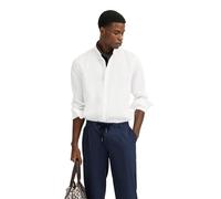 Langarmhemd BUGATTI, Herren, Gr. M, Normalgrößen, 10, weiß, 100% Leinen, unifarben, casual, normal, Langarm eckige 2-Knopf-Manschette, Hemden, mit Stehkragen (54523313-M) 10, weiß