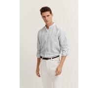 Langarmhemd BUGATTI, Herren, Gr. XL, Normalgrößen, 390, marine, 100% Leinen, gestreift, casual, normal, Langarm eckige 2-Knopf-Manschette, Hemden, mit Mandarinkragen (74531766-XL) 390, marine