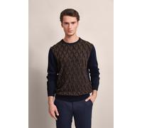 Strickpullover BUGATTI, Herren, Gr. 4XL, braun (cognac), Sweatware, 50% Baumwolle, 50% Polyacryl, kariert, regular fit, Rundhals, Rippbündchen, Pullover Strickpullover, mit 2-farbigem Rautenmuster (94