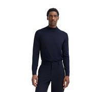 Rollkragenpullover BUGATTI "Regular Fit", Herren, Gr. M, blau (390, marine), 90% Wolle, 10% Seide, unifarben, regular fit, ohne Ausschnitt, Rippbündchen, Pullover Rollkragenpullover, aus Merino-Wolle-