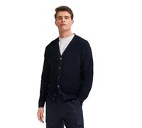 Cardigan BUGATTI "Regular Fit", Herren, Gr. L, blau (390, marine), Strick, 50% Baumwolle, 50% Polyester, unifarben, regular fit, V-Ausschnitt, Rippbündchen, Strickjacken, mit V-Ausschnitt und Ripp-Str
