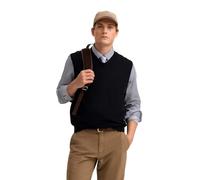 Pullunder BUGATTI "Regular Fit", Herren, Gr. L, blau (390, marine), 95% Baumwolle, 5% Kaschmir, unifarben, regular fit, V-Ausschnitt, Rippbündchen, Pullover, mit V-Ausschnitt aus Baumwolle-Kaschmir (4