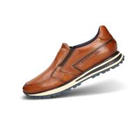 bugatti Herren Slip-On-Sneaker aus Leder mit futuristischer Form, handgefertigtem Finish, imprägniert für Langlebigkeit, Memory-Foam-Innensohlen für Komfort, Logo-Detail, Cognac, 43 EU