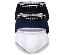 bugatti Herren Slips, 3er Pack - Feinripp, Eingriff, Baumwolle, einfarbig Weiß/Schwarz/Blau XL