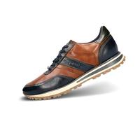 bugatti Herren-Sneaker aus dunkelblauem und cognacfarbenem Leder mit kontrastierenden Einsätzen, Ziernähten, Memory-Schaum-Innensohlen, langlebig und bequem. dunkelblau/Cognac 42 EU