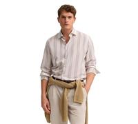 Streifenhemd BUGATTI "Loose Fit", Herren, Gr. XL, Normalgrößen, 80, braun, Canvas, 85% Lyocell, 15% Leinen, gestreift, loose fit, Hemden, gestreift mit Kentkragen (87404902-XL) 80, braun