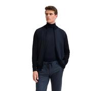 Strickjacke BUGATTI "Regular Fit", Herren, Gr. L, 390, marine, Strick, 100% Baumwolle, unifarben, casual, regular fit, ohne Ausschnitt, Langarm Rippbündchen, Strickjacken, mit Stehkragen und Reißversc