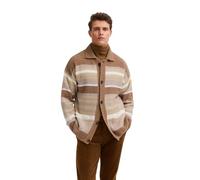 Cardigan BUGATTI "Regular Fit", Herren, Gr. XXL, beige (20, beige), Strick, 47% Polyacryl, 21% Polyamid, 16% Alpaka, 16% Wolle, gestreift, regular fit, Rippbündchen, Strickjacken, gestreift mit Knopfl