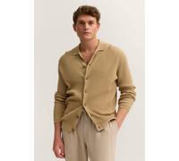 Strickjacke BUGATTI "Regular Fit", Herren, Gr. M, 40, beige, Rippstrick, 100% Baumwolle, unifarben, regular fit, Strickjacken Strickjacke, geknöpft mit Polokragen (36780564-M) 40, beige