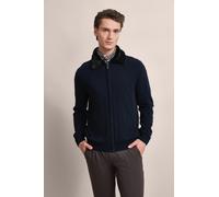 Strickjacke BUGATTI, Herren, Gr. XXL, blau (marine), Strick, 80% Wolle, 20% Polyamid, kariert, casual, regular fit, Langarm Rippbündchen, Strickjacken, mit unechtem Fellkragen (15057343-XXL) marine