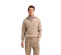 Troyer BUGATTI "Regular Fit", Herren, Gr. 3XL, 30, beige, Sweatware, 80% Wolle, 20% Polyamid, unifarben, regular fit, ohne Ausschnitt, Rippbündchen, Pullover Troyer, mit Ripp-Struktur & hohem Stehkrag
