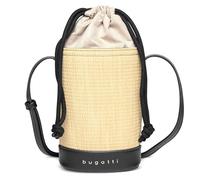 bugatti Isa Mini Beuteltasche für Damen, kleine Tasche in Raffia-Optik aus Kunstleder, beige/schwarz