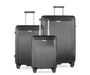 bugatti Linea 3er-Hartschalen Kofferset S/M/L Leichtlaufrollen, Schwarz | sehr leicht und robust, 360°Doppelrollen, Trolley, TSA Zahlenschloss, Polycarbonat