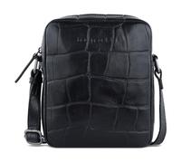 bugatti Nevio kleine Schultertasche Kroko-Optik aus echtem Leder, Umhängetasche, schwarz