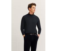 Rundhalspullover BUGATTI "Regular Fit", Damen, Gr. XXL, blau (390, marine), Sweatware, 95% Baumwolle, 5% Kaschmir, unifarben, regular fit, Rundhals, Rippbündchen, Pullover Rundhalspullover, aus Baumwo