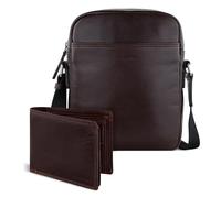 bugatti Savona Set Schultertasche & Geldbörse aus Büffelleder, Geldbeutel RFID-Schutz, Umhängetasche & Portemonnaie mit Stoffbeutel, braun