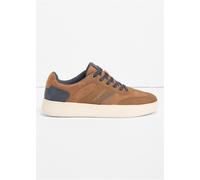 Sneaker BUGATTI, Herren, Gr. 43, cognac, blau, Lederimitat, used, Schuhe Sneaker, Freizeitschuh, Halbschuh, Schnürschuh mit Lochmuster (47896712-43) cognac, blau