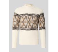 bugatti Strickpullover aus Woll-Mix mit Stehkragen in Ecru, Größe XL