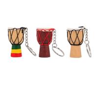 BUGUUYO Afrikanische Trommelschlüsselketten 3Er Set Mini Djembe Schlüsselanhänger Holz Und Ziegenhaut Tasche Anhänger Reise Geschenk