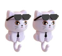 Buhdjfnke Niedlicher Katzen-Schlüsselhaken, Katzen-Schlüsselbund, Kätzchen-Kleiderhaken, Süßer Selbstklebender Katzen-Kleiderhaken mit Sonnenbrille, Wandgarderobe, Lila