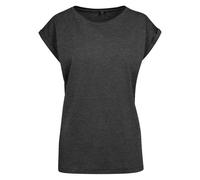 Build Your Brand Damen T-Shirt mit umgeschlagenen ärmeln - Dunkelgrau meliert | XS