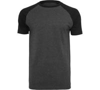 Build Your Brand Herren Kurzarm-T-Shirt zweifarbig - Dunkelgrau meliert / schwarz | S