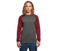 Build Your Brand Herren BB023-Contrast Raglan Longsleeve T-Shirt, Charcoal/Cherry, 3XL