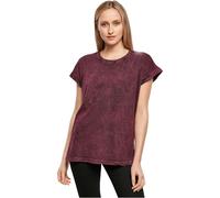 Build Your Brand Ladies Acid Washed Extended Shoulder Tee, Berry Black, 3XL