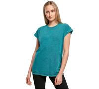 Build Your Brand Womens BY053-Ladies Acid Washed Extended Shoulder Tee T-Shirt, Teal Black, 3XL