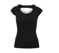 Build Your Brand Ladies Back Cut Tee Damen T-Shirt Shirt Top Kurzarm kurzärmlig, Größe:M, Farbe:Black