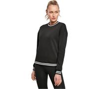 Build Your Brand Damen-Sweatshirt BY105 College-Crew mit gestreiften Bündchen Schwarz/Weiß L