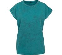 Build Your Brand Womens BY053-Ladies Acid Washed Extended Shoulder Tee T-Shirt, Teal Black, 3XL