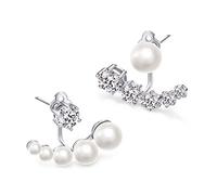 BUKEQILA Damen-Ohrringe 925 Sterling Silber Ohr Nadel Ohrstecker 5 Zirkonia+5 Perlen Ohrringe mit verschiedenen Seiten Ohr Stecker Ohrschmuck mit Geschenkbox,Super Weihnachten Geschenk