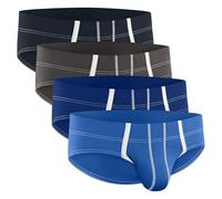Bulge Enhancing Pouch Sport Slip Unterwäsche für Herren - 1 oder 4er Pack Ice Silk Slips mit Beutel in Größe B oder D Größe, EIN Beutel, 4er-Pack, Blau, Grau, Dunkelblau, Dunkelgrau, Medium