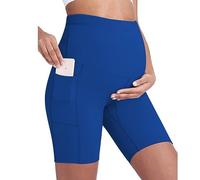 Buliezy Umstandsshorts Damen Umstands-Yoga-Shorts Schwangerschaft Kurze Nahtlose Legging Soft Sommer Nylon Umstandsmode,Blau,XL