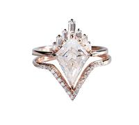 Bulk~Ringe 1 Satz 2 STÜCK V-Form Strass Ringe Frauen Mode Voller Zirkon Ring Damen Schmuck Ringe Für Frauen Größe 5 10 Modekreativer, leichter, verstellbarer Persönlichkeitsring für (Rose Gold, 5)