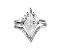 Bulk~Ringe 1 Satz 2 STÜCK V-Form Strass Ringe Frauen Mode Voller Zirkon Ring Damen Schmuck Ringe Für Frauen Größe 5 10 Modekreativer, leichter, verstellbarer Persönlichkeitsring für Damen (Silver, 10)