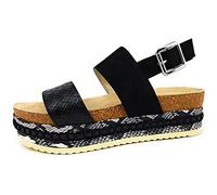 Bullboxer Damen Plateausandalen, Frauen Sandalen,Woman,Plateausandaletten,Sommerschuhe,Dicke,Sohle,bequem,weiblich,Lady,Schwarz (Black),37 EU / 4 UK