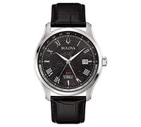 Bulova Herren Automatikuhr Wilton 96B387 – GMT, Edelstahl und Leder, 43 mm, Silber-Schwarz