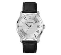 Bulova Classic Wilton Herren Armbanduhr aus Edelstahl und Leder in der Farbe Silber-Schwarz 41mm, Wasserdichtigkeit: 3Bar, 96B388