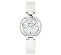 Bulova Damen Armbanduhr 96R254 Rubaiyat Diamond mit Lederband weiß