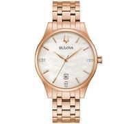 Bulova Damen-Armbanduhr, klassisch, Diamant-Zifferblatt, Edelstahl, 3-Zeiger, Kalender, Datum, Quarzuhr, Roségold, Diamant